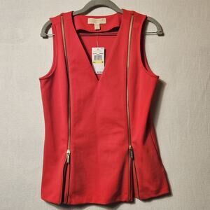 Michael Kors Tank Top Womens Size Med Red Gold Zipper Accent 111818